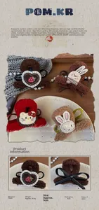 Detail of plush cartoon hair claw clips featuring cute bear and rabbit characters 9cm