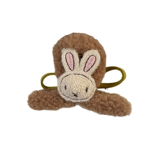 Cute brown plush hair claw clip with a beige cartoon rabbit face for girls and women