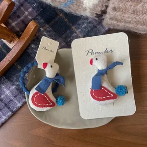 Niedliches Stoff-Enten-Haarspangen- und Haargummi-Set mit blauem Schal für Mädchen im Herbststil