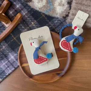Handgefertigter Stoff Ente Haarclip Und Haargummi Set Cartoon Pompon Haarschmuck Für Kinder Mädchen Süße Haardekoration