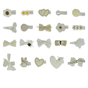 Set da 20 pezzi di fermagli per capelli in tessuto bianco crema con fiocchi e perle