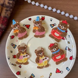 Set di 6 graziose forcine per capelli a forma di orsetto ricamato per bambine e bimbi