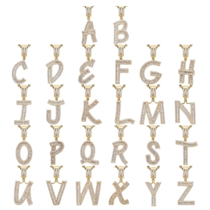 Full set of 26 gold letters A-Z pendants with sparkling square zirconia stones