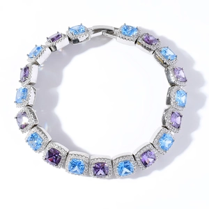 Hip Hop Square Blue Purple Zirconia Bracelet For Men Women Iced Out Copper Zirconia Inlaid Tennis Chain Bracelet Hip Hop Jewelry Gift