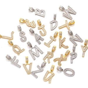 Micro-paved zircon A-Z alphabet letter pendants in gold and silver hip hop style