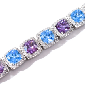 Luxury 10mm hip hop chain with alternating blue and purple square zircon stones
