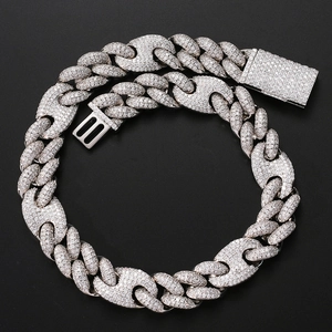 20mm silver-colored iced out Cuban link chain with full zircon pavé and box clasp