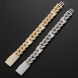 Hip hop 20mm iced out Cuban link bracelet in gold and silver finish with full zircon stones