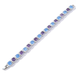 10mm hip hop chain bracelet featuring square blue and purple halo cubic zirconia stones