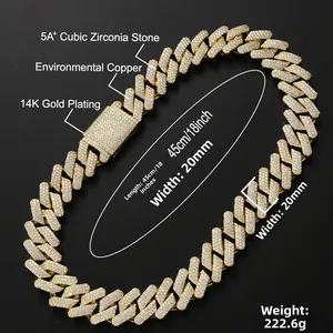 Macro detail of 20mm heavy 14K gold plated Cuban chain with 5A+ cubic zirconia