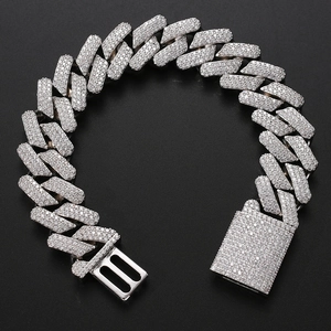 Mens hip hop 20mm iced out solid Cuban link bracelet with sparkling zircon stones