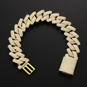 20mm gold plated cuban link bracelet with full zircon iced out box clasp hip hop style