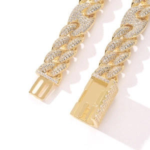 Detail of 20mm Miami Cuban link chain clasp with paved sparkling cubic zirconia