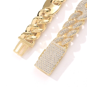 20mm Gold Miami Cuban Link Chain with pave-set zircon stones and polished finish