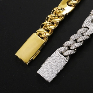 Hip hop 20mm pig nose cuban chain in polished gold and iced out silver with box clasp