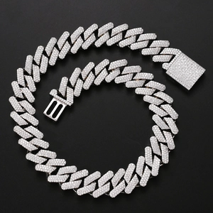 Collana a catena cubana d'argento da 20mm con zirconi bianchi per uno stile hip hop audace