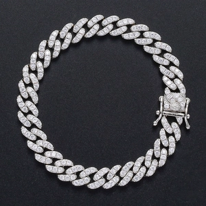 Bracelet chaîne cubaine 9mm argentée avec zircons étincelants pour hommes et femmes