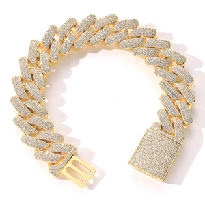Hip hop 20mm gold plated solid Cuban link bracelet with sparkling cubic zirconia pavé