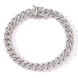 Bracelet à maillons cubains de 9 mm avec une seule rangée de zircons pour homme et femme