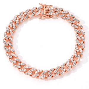 Détail de la chaîne cubaine 9mm or rose avec pavé de pierres de zircone blanches