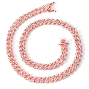 Chaîne cubaine 9mm en or rose sertie de zircons pour un style hip-hop élégant et sobre