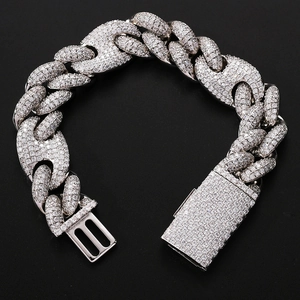 Heavy hip hop Cuban link bracelet in silver finish with iced out paved zircons