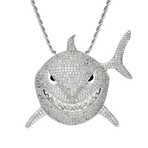 Hip Hop Großer Hai Anhänger Halskette Für Herren Vereist Zirkonia Kupfer Schmuck Gold Silber Rosa Kubanische Seilkette