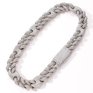 Men's hip hop 20mm Miami cuban chain necklace with full zircon pavé in silver finish