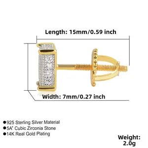 Λεπτομέρεια σκουλαρίκι 15x7mm από ασήμι 925 με επιχρύσωση 14Κ και κυβική ζιρκόνια