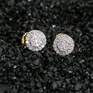 Macro shot of S925 sterling silver hip hop stud earrings with double halo paved zircon