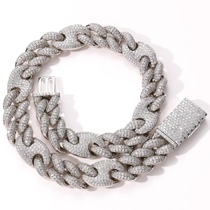 Iced out silver Cuban G-Link necklace with pave setting white stones and box clasp