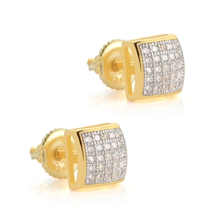 Hip Hop Square Stud Earrings 925 Sterling Silver Pave Zirconia Screw Back Gold Silver Mens Streetwear Jewelry