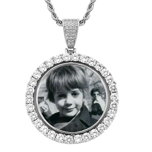 Hip Hop Rund Rotierend Foto Rahmen Anhänger Halskette Gold Silber Vergoldet Kupfer Mikro Eingelegt Zirkonia Seilkette Schmuck