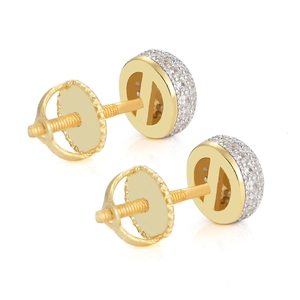 Boucles d'oreilles hip-hop en argent 925 doré avec micro-pavage en zircone et vis de sécurité