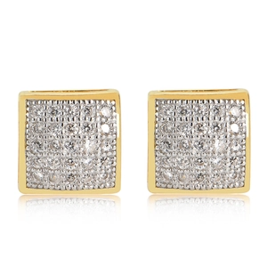 Square hip hop gold-plated S925 silver stud earrings with shimmering micropave zircon crystals