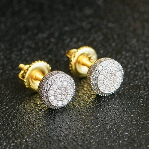 Boucles d'oreilles rondes en argent S925 avec zircons micro-pavés et placage en or