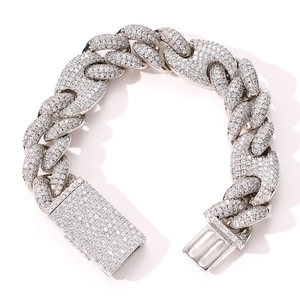 Luxurious silver-toned Cuban link bracelet with high-density micro-pave zirconia crystals
