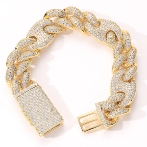 Men's hip hop gold plated Cuban chain bracelet with full zircon pavé and safety clasp