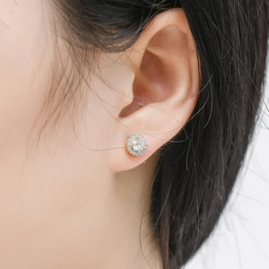 Boucles d'oreilles homme Hip Hop en argent S925 avec halo de zircons et finition dorée