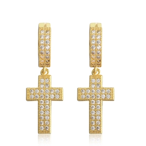 Hiphop Kreuz Ohrhänger Mit 925 Sterlingsilber Ohrstecker-Stift 14K Vergoldetes Messing Zirkonia Schmuck Für Herren Damen