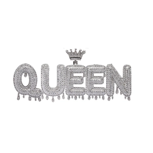 Hip hop iced out QUEEN crown pendant with dripping letter design and zirconia stones