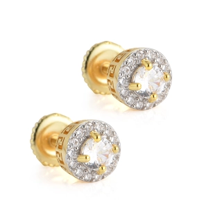 Boucles d'Oreilles Clous Halo Rondes Avec Tige Argent Sterling 925 Plaqué Or Micro Pavé Zircone Motif Grec Hip Hop