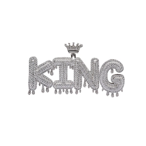 Hip hop silver crown KING letter pendant with iced out cubic zirconia stones