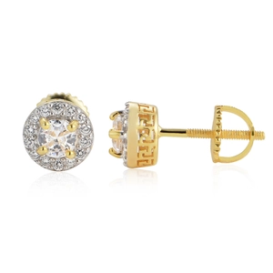 Boucles d'oreilles hip hop en argent 925 avec zircon cubique rond et motif grec gravé