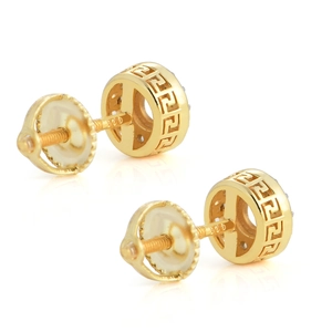 Boucles d'oreilles rondes hip hop en argent 925 doré avec motif de méandre grec pour hommes