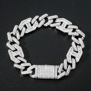 Bracelet Hip Hop Iced Out Cuban Link de Luxe Plaqué Or 14K Laiton Zircone Cubique Bracelet Personnalisé pour Hommes Bijoux Street Style