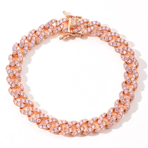 Bracciale cubano 9mm in oro rosa con zirconi rosa in una disposizione circolare