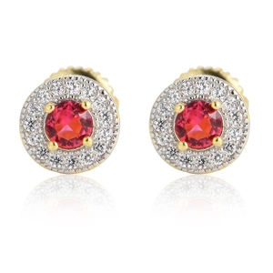 Boucles d'oreilles en argent 925 avec pierre rouge rubis et finition dorée élégante