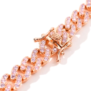 Collana cubana Hip Hop 9mm in oro rosa con zirconi rosa vista ravvicinata del gancio