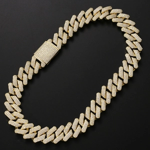 Luxurious 20mm gold Cuban link chain with full zircon paving and box clasp closure